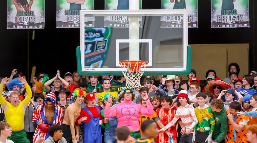 st edward high school student section during a basketball game