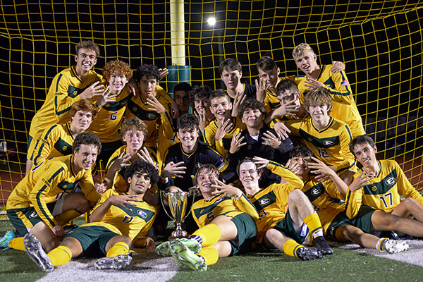 st edward varsity soccer players after winning a game