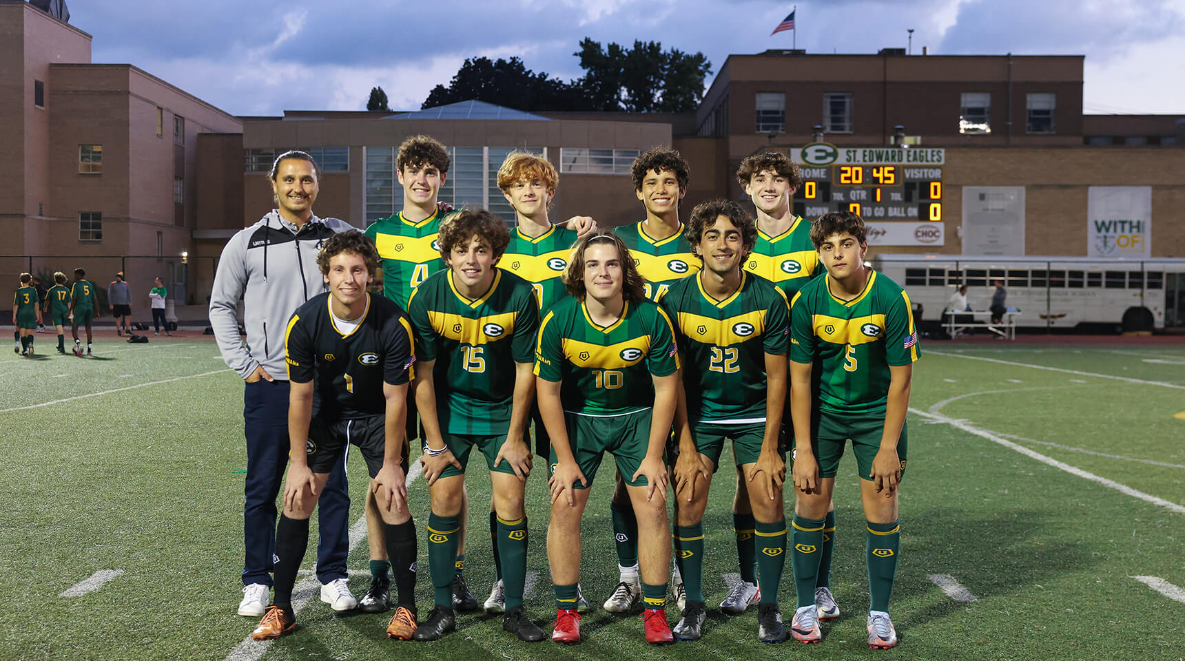 senior members of the st. edward high school varsity soccer team