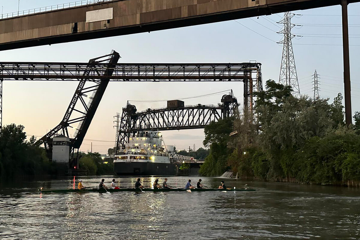 members of the rowing team on the cuyahoga river