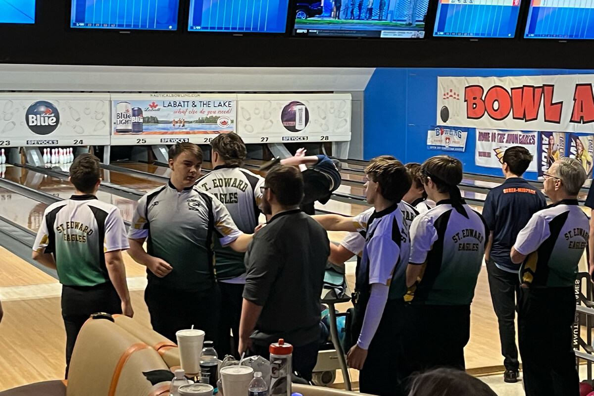 members of the st. edward high school bowling team at the ohsaa sectionals